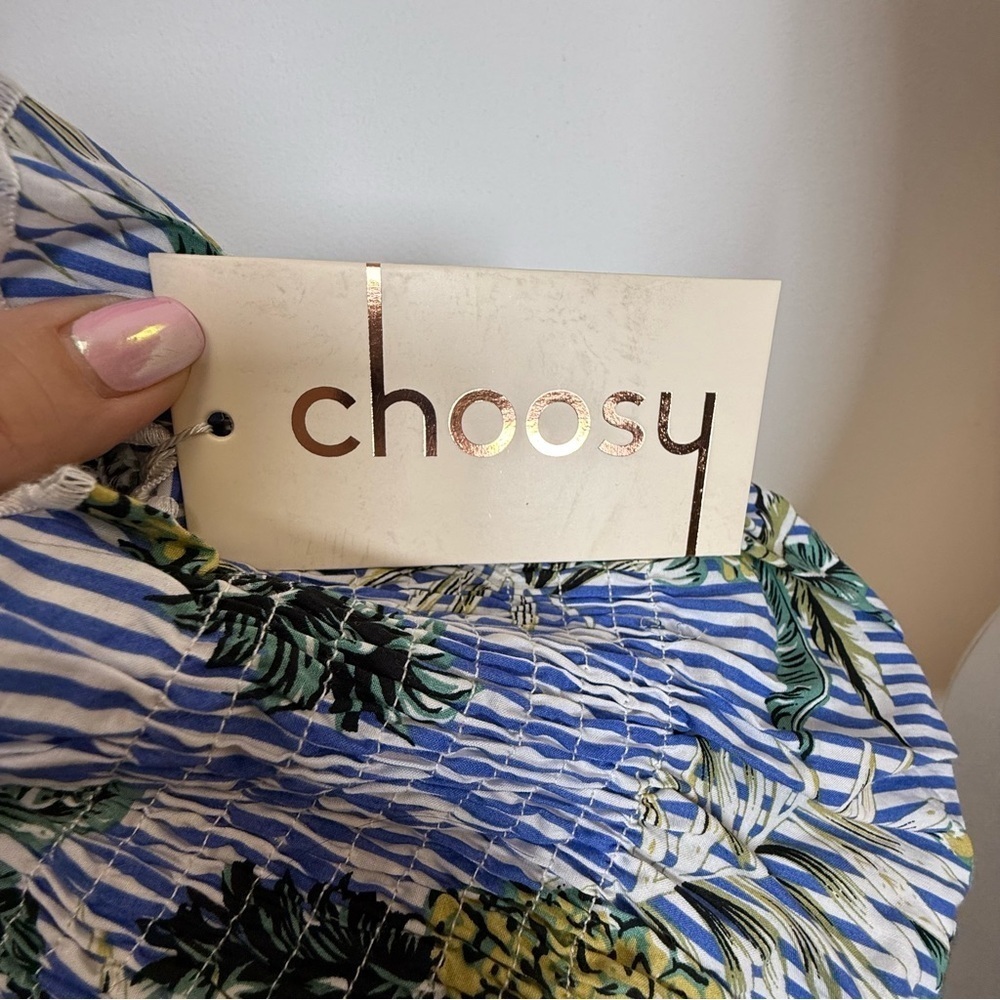 Choosy Off The Shoulder Crop Top Cotton Striped Tropical Print Women’s Size 10 - Picture 10 of 12